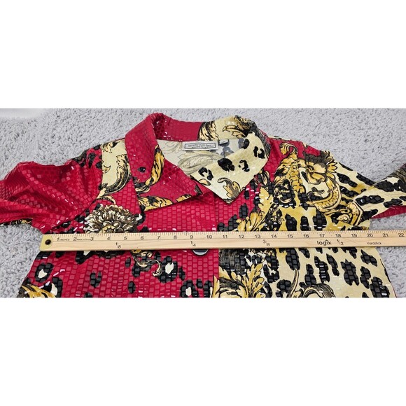 Simonton Says Womens Paillette Jacket Baroque Leopard Shiny Red Maximalist Art M - Picture 14 of 16